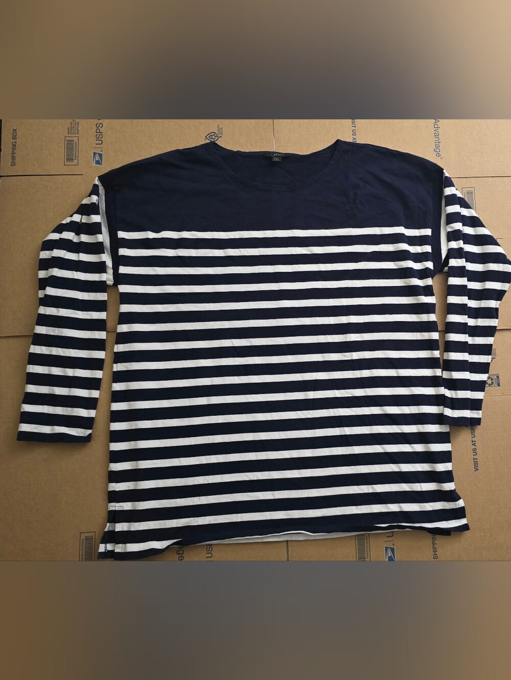 J. Crew Blue White Striped Boat Neck Cotton Tunic Top Size XXL NWOT